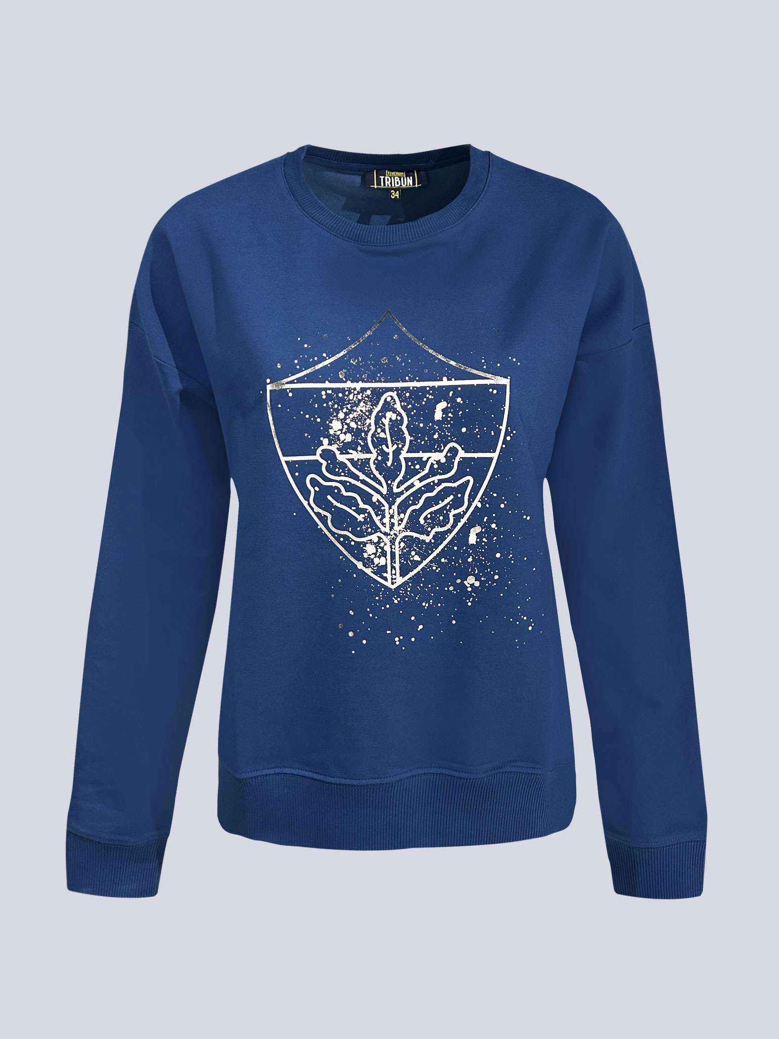 Fenerbahçe Mavi Tribün Metalik Baskılı Kadın Sweatshirt